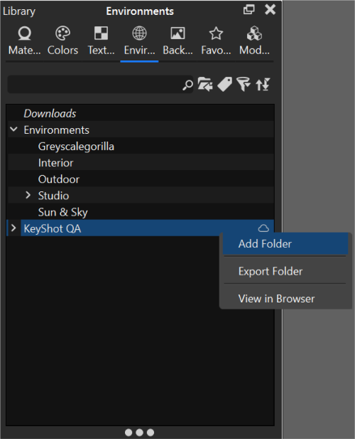 Context menu; adding a KeyShot Hub folder through KeyShot Studio